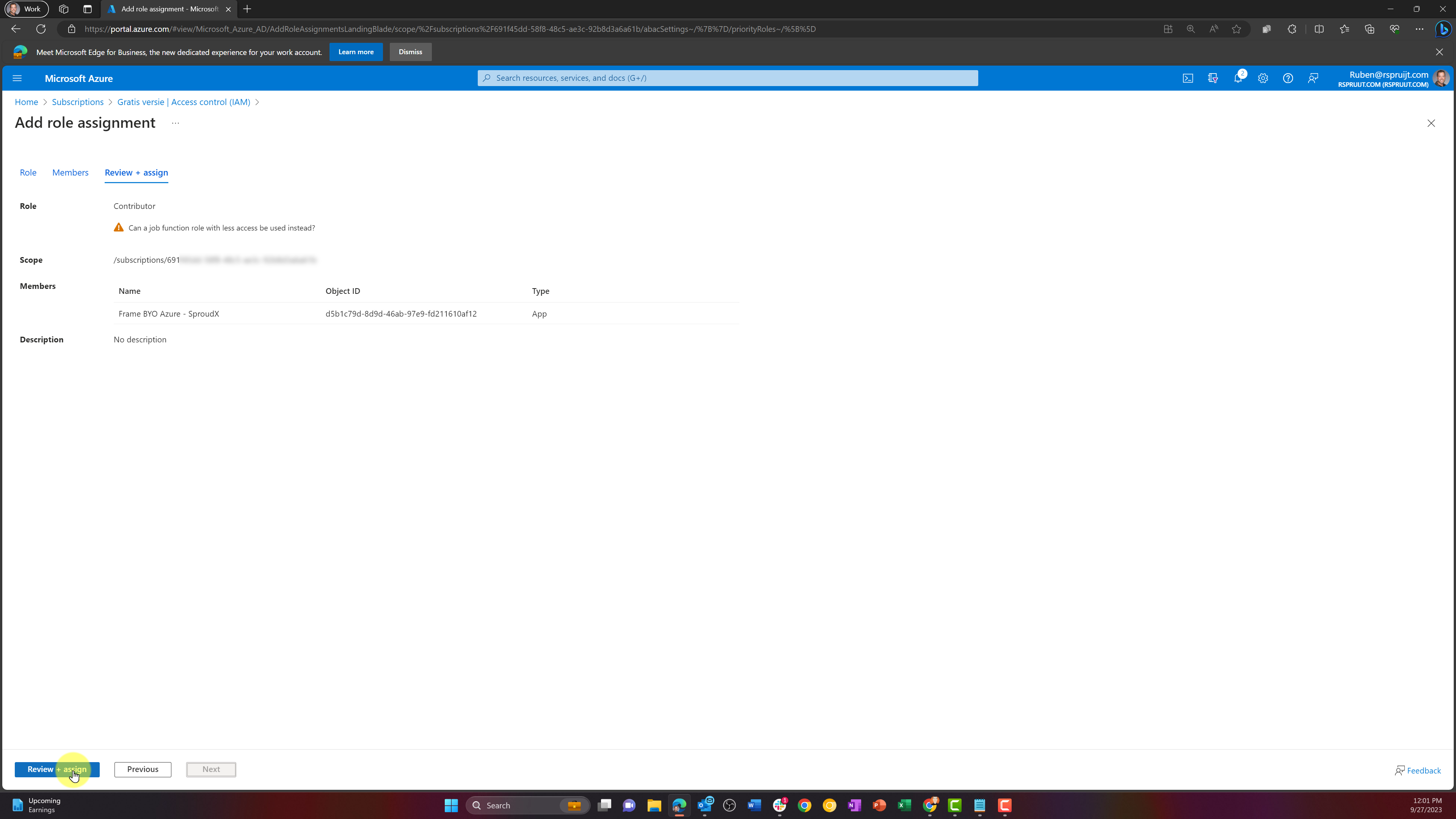 Azure Portal - Review and Assign