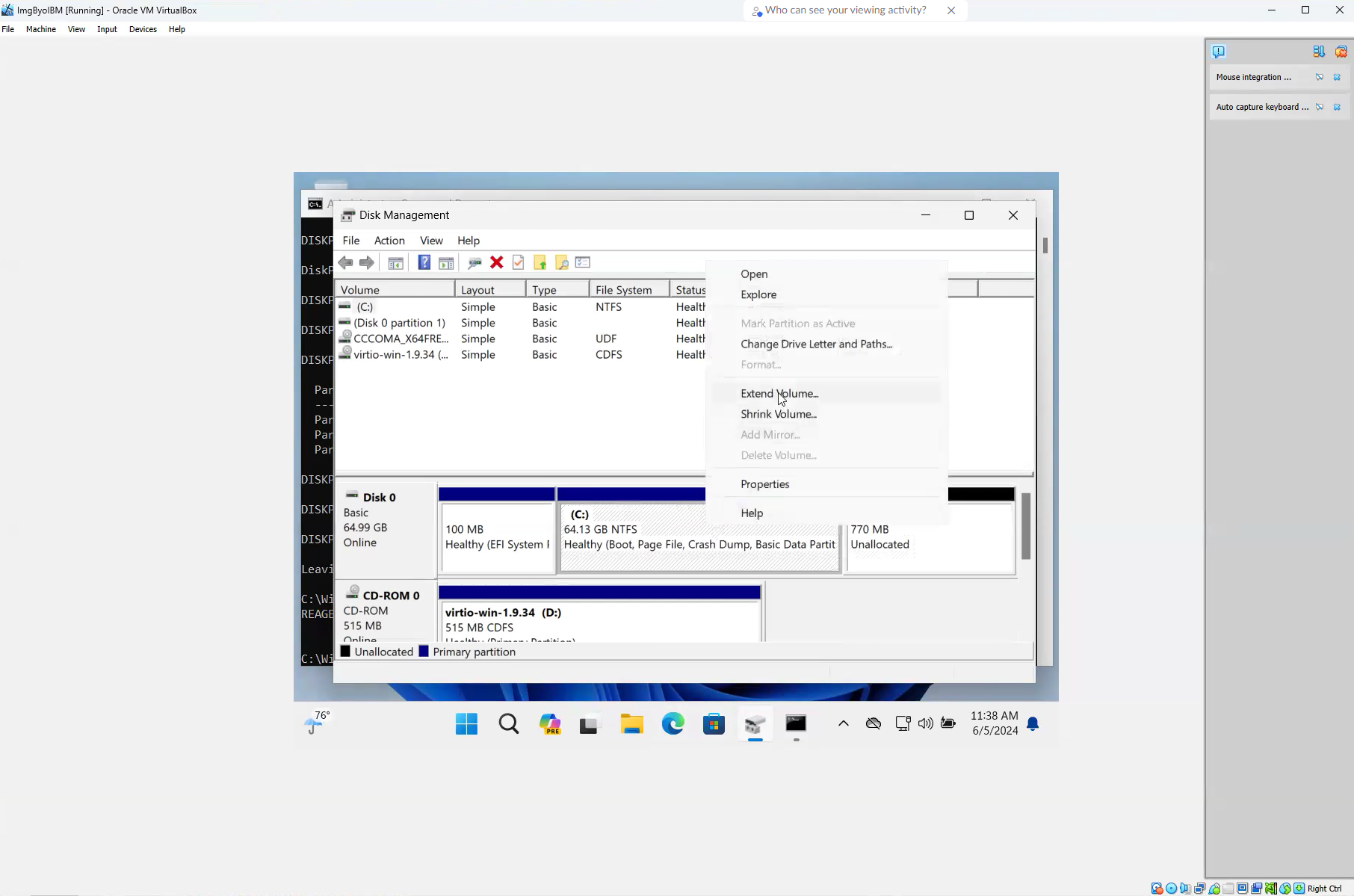 Disk Management - Initiate Extend Volume