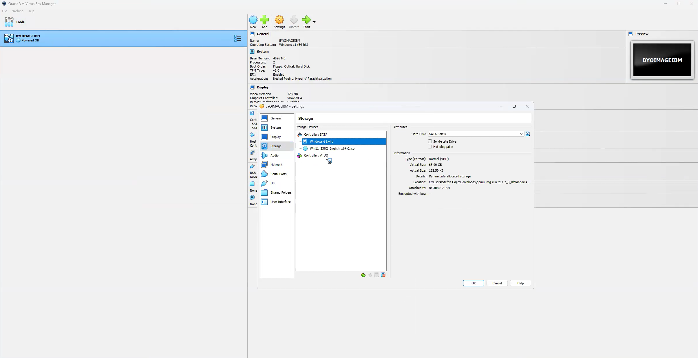 VirtualBox - Associate VHD with SCSI Controller