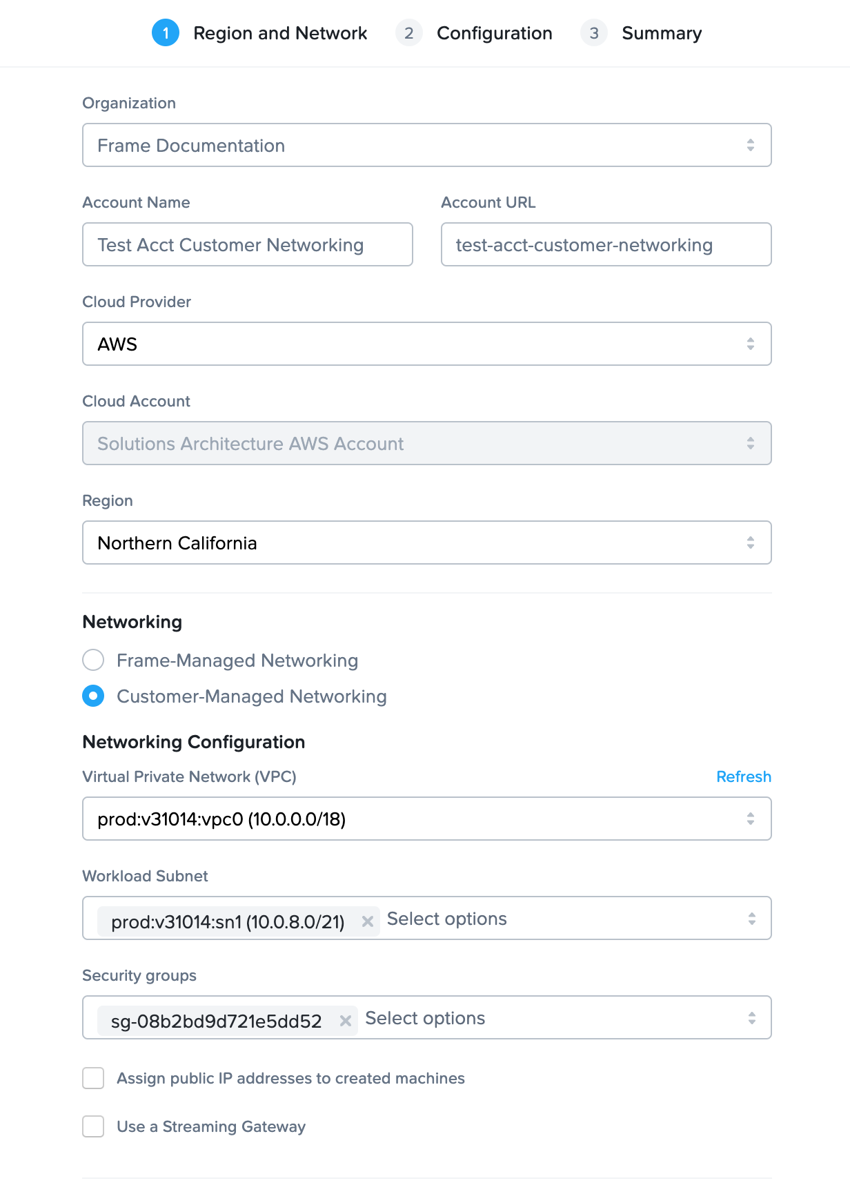 Customer Managed Networking - New Network Configuration