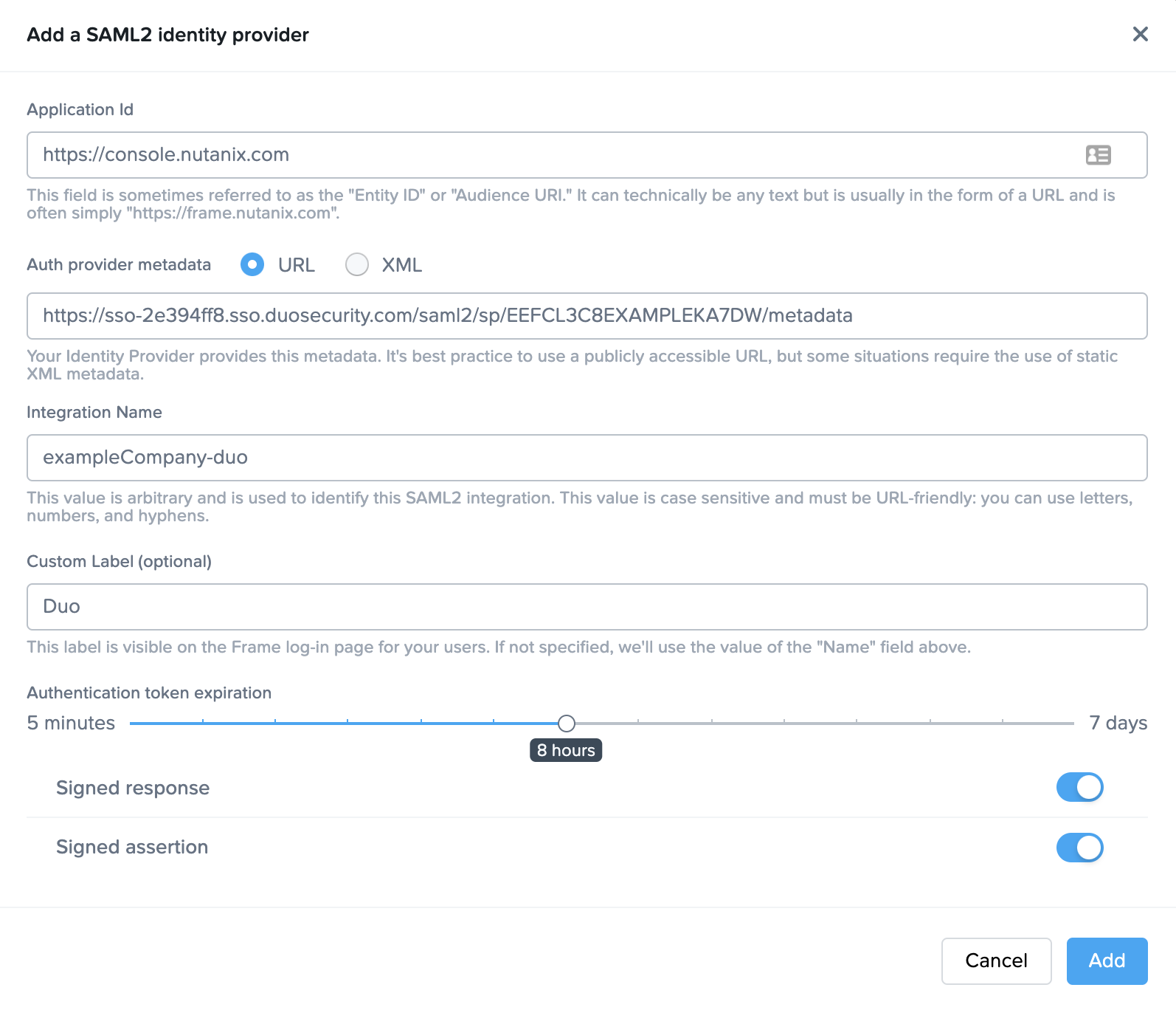 SAML Provider settings