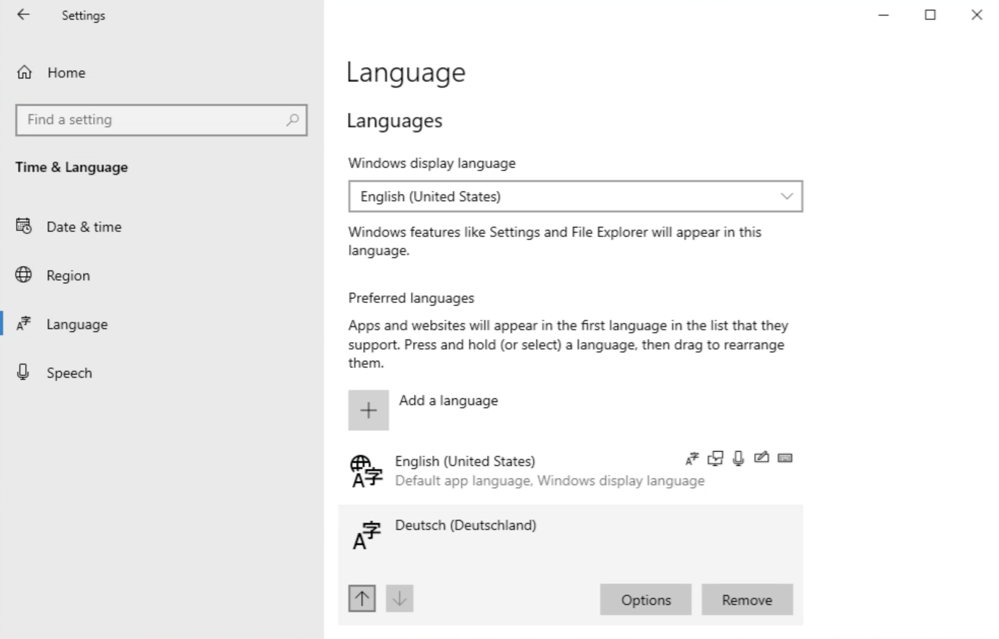 Windows Server 2016 Control Panel - Promoting a Language