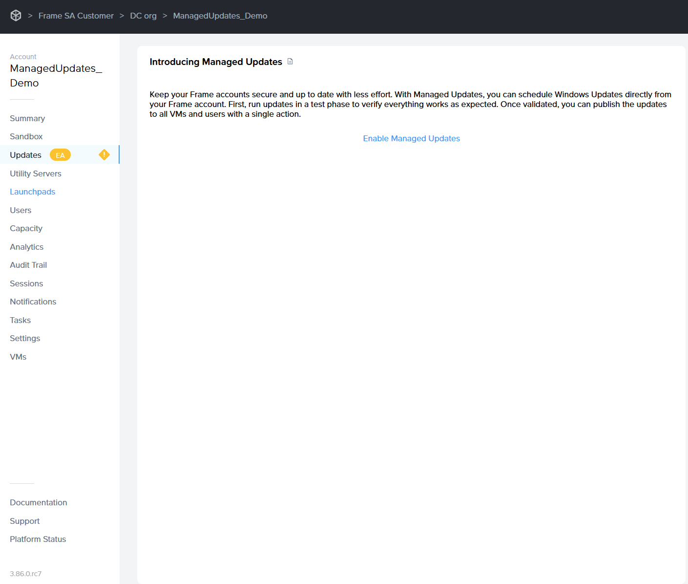Account Dashboard &gt; Updates