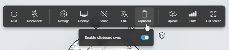 Clipboard Sync Icon in Frame Session controls