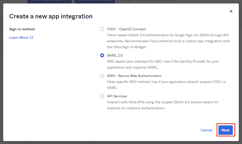 Select SAML 2.0