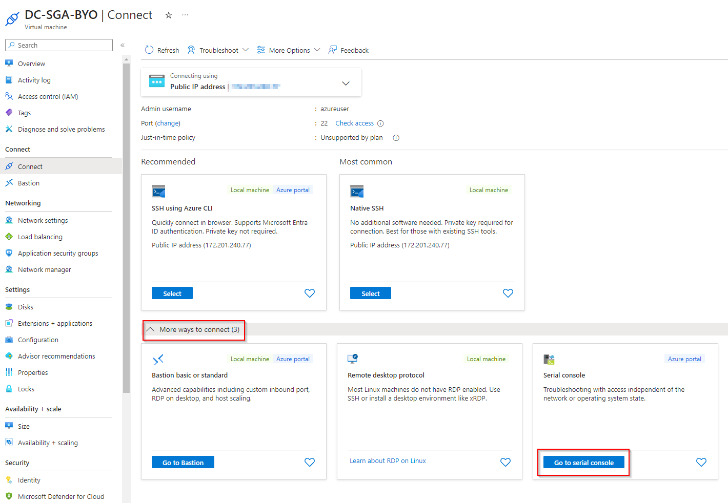 SGA VM Console Access - Azure