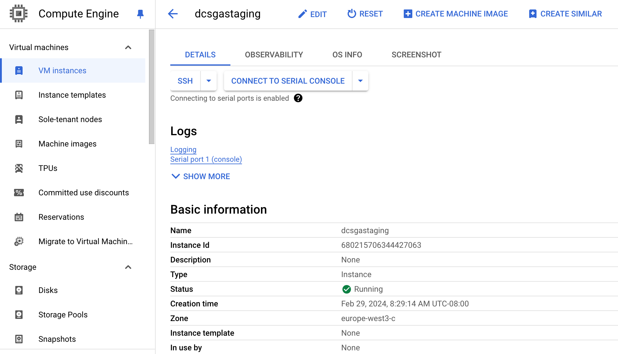 SGA VM Console Access - GCP