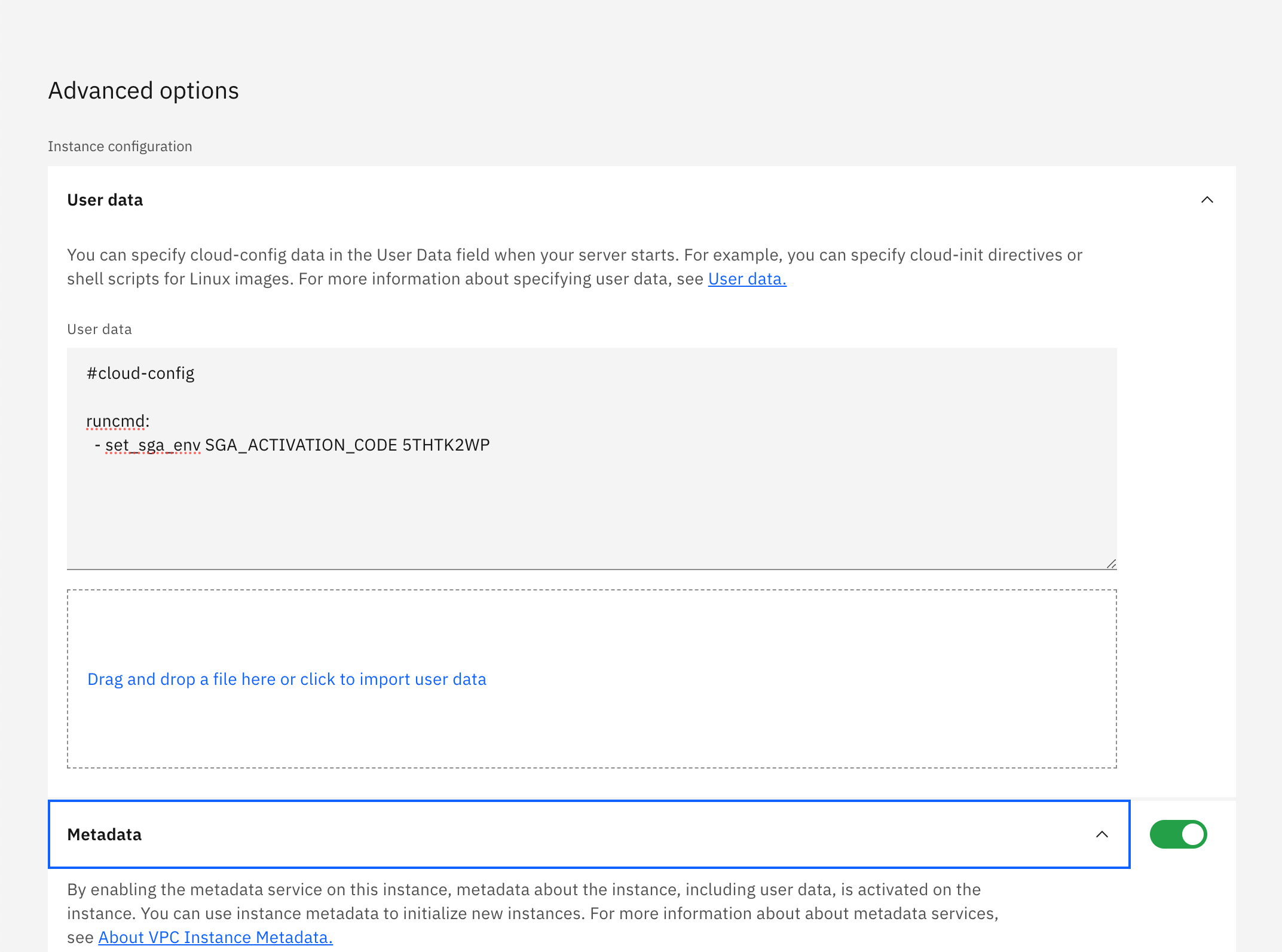 IBM Cloud - Create SGA VM - Cloud Config and Metadata