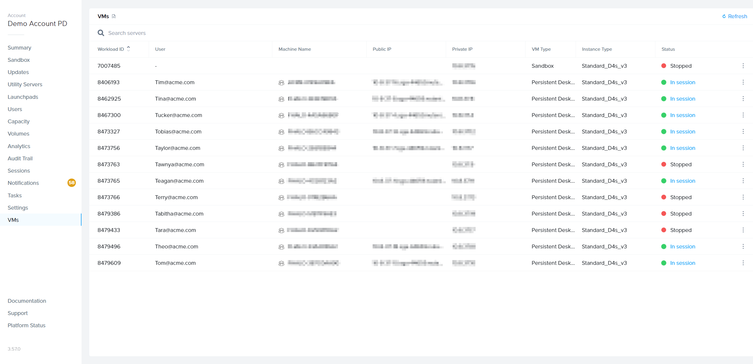 VMs Page - Persistent Desktops